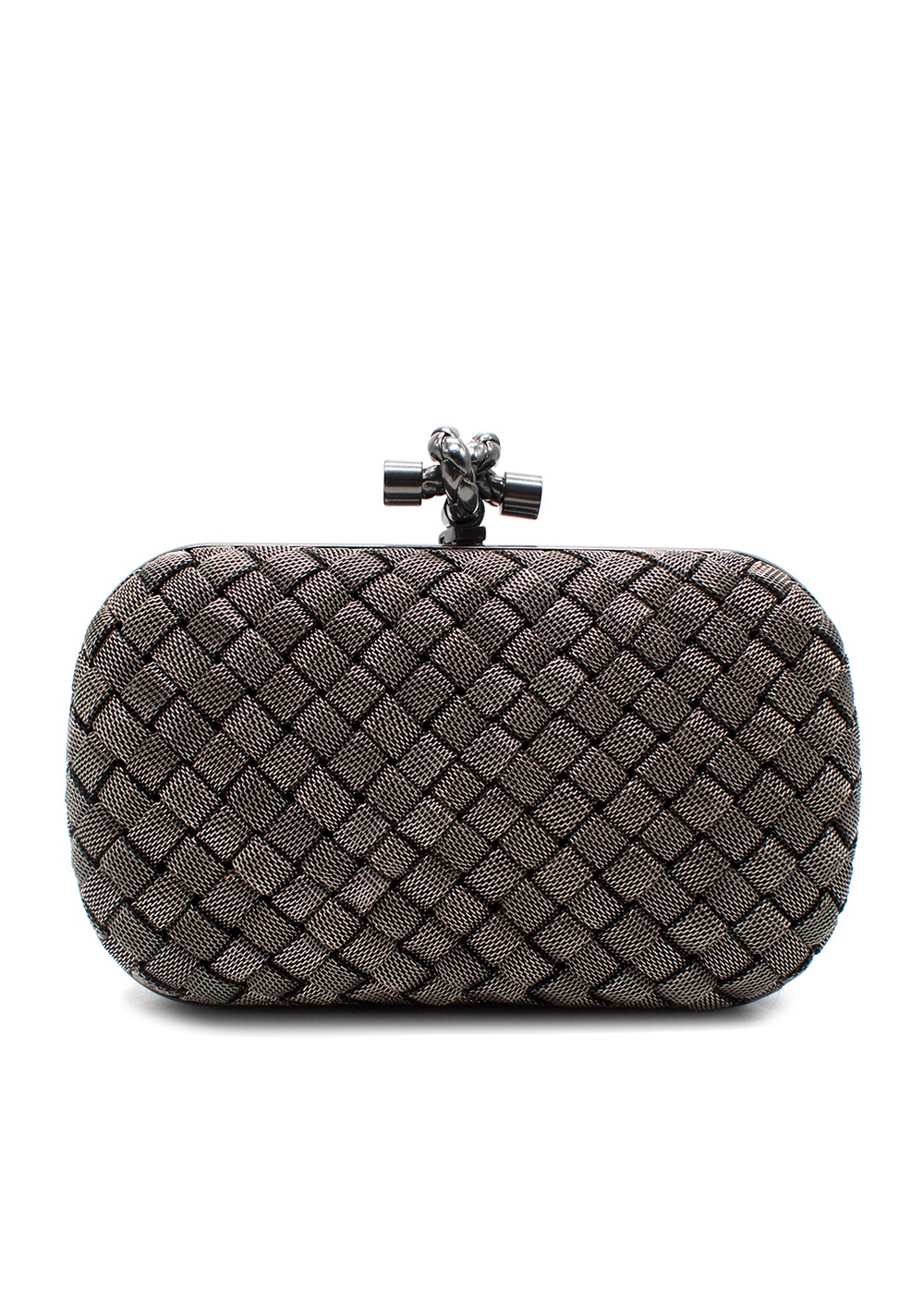 Bottega Veneta Gun Metal Chain Mail Knot Clutch Silver