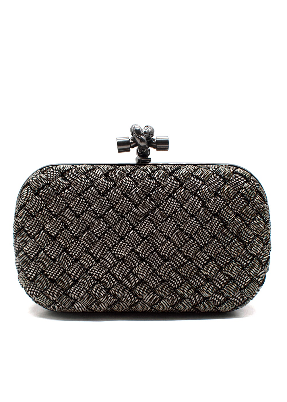 Bottega Veneta Gun Metal Chain Mail Knot Clutch Silver