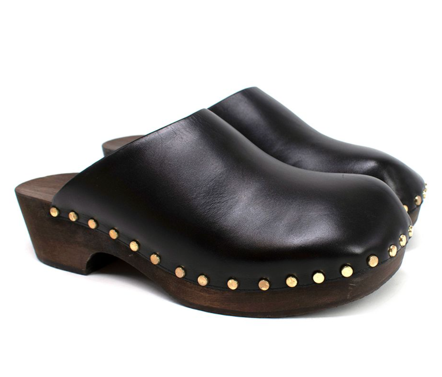 Preowned Khaite Lucca Studded Leather Clogs Size 385 Black