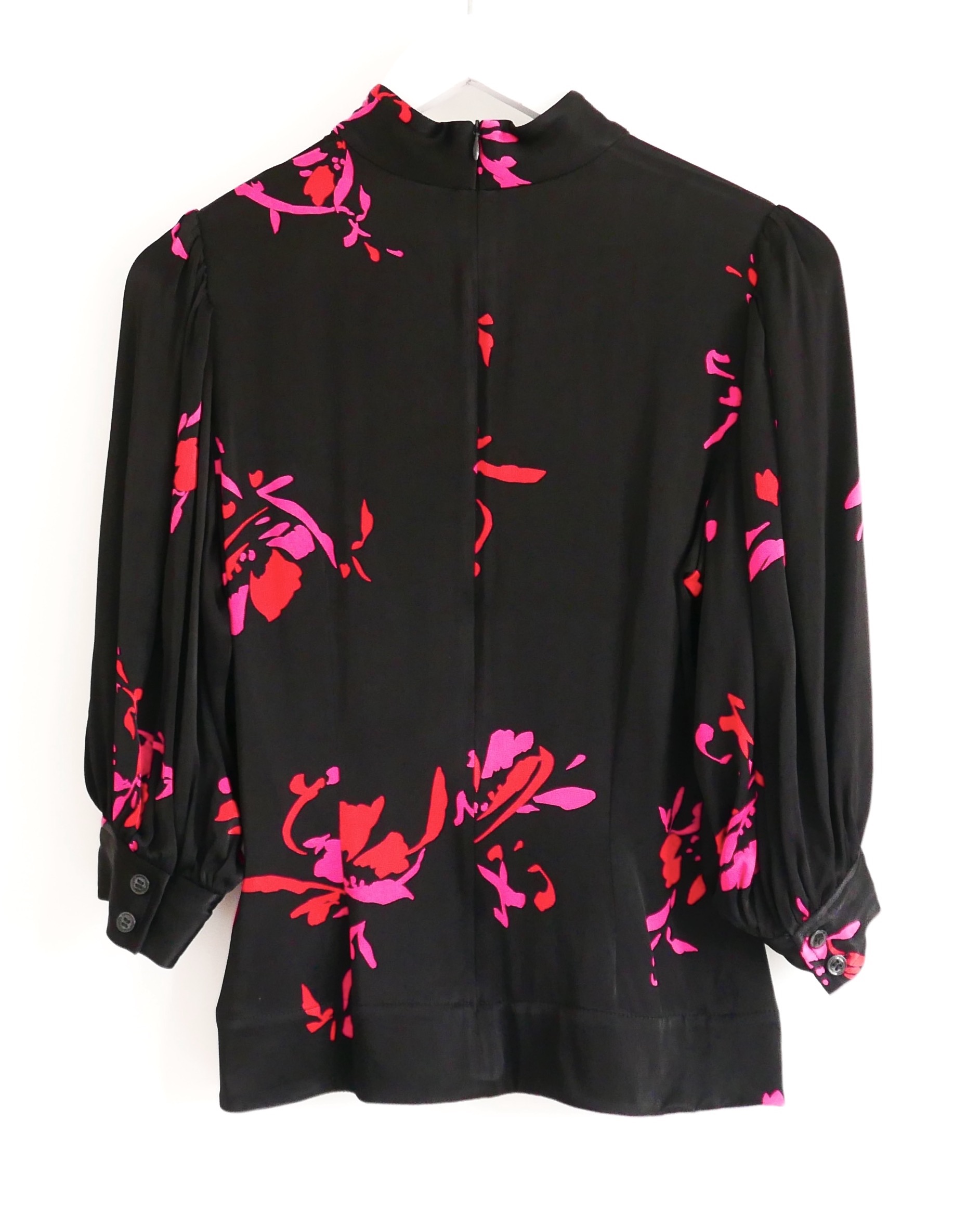 Ganni Black Floral Satin Blouse Size S viscose