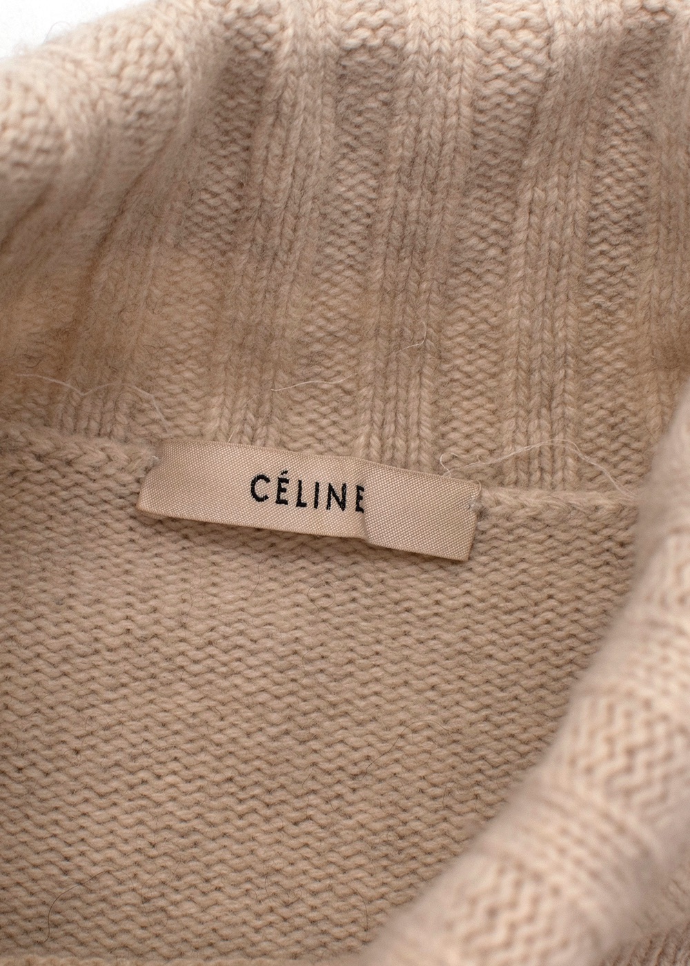 Preowned Celine Chunky-Knit Merino Wool Roll-Neck Jumper Size S Beige