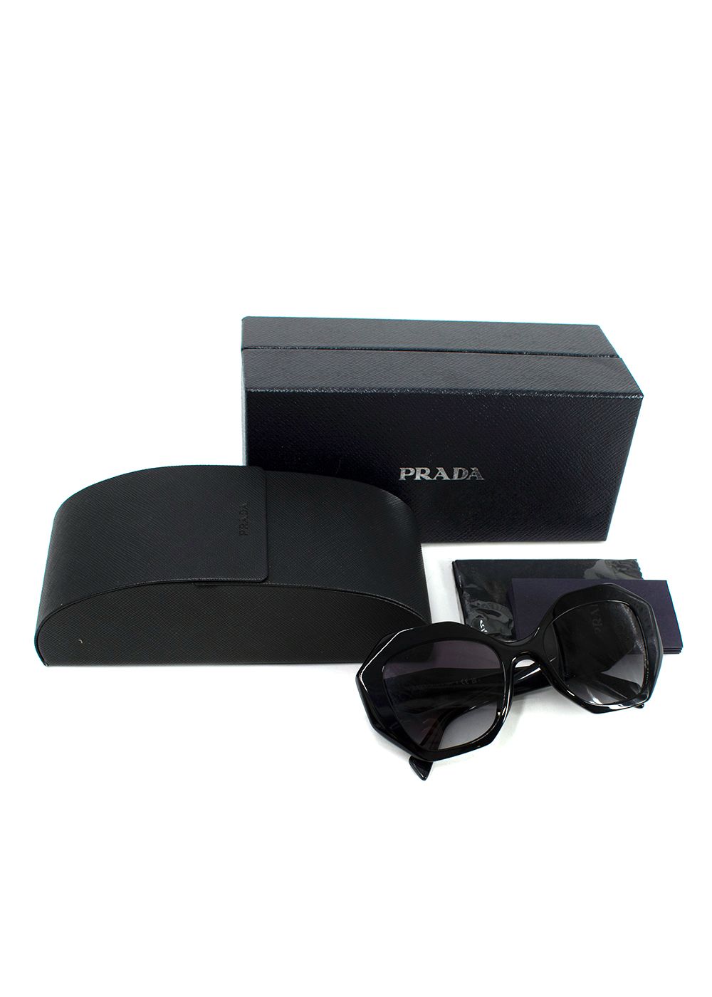 Preowned Prada Black Hexagonal Oversized Sunglasses plastic