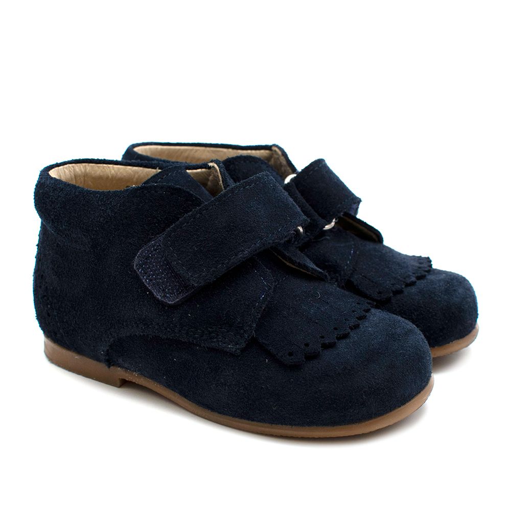 Boys Papouelli Blue Suede Velcro shoes Size 18-24 Months Navy