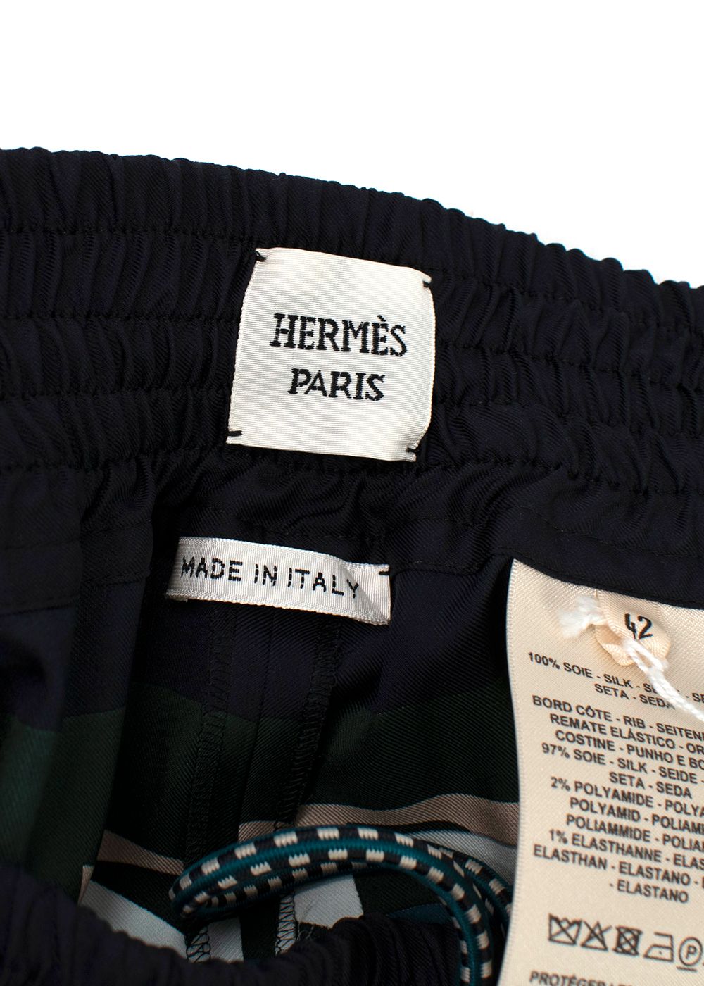 Hermes Green 'Figure Artistique' Silk Joggers Size L green black