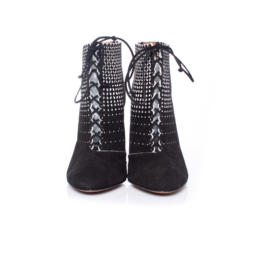 Preowned Alaia Black Suede Cut Out Ankle Boots Size 39 black | black