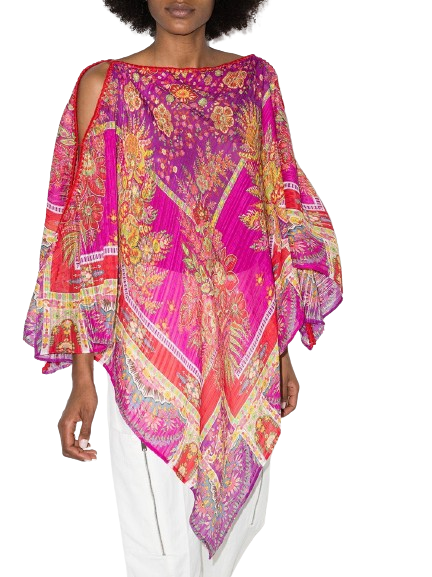 Etro Embroidered Silk Triangle Floral Printed Poncho