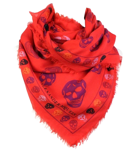 Alexander McQueen Red Skull Print Scarf modal