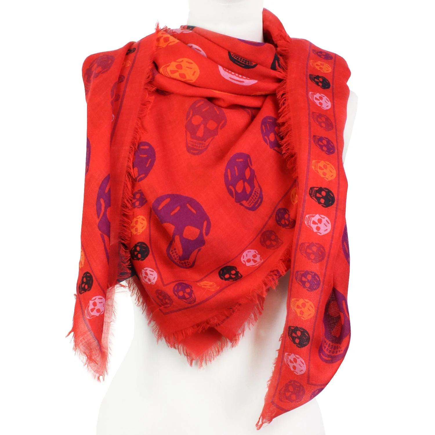 Alexander McQueen Red Skull Print Scarf modal