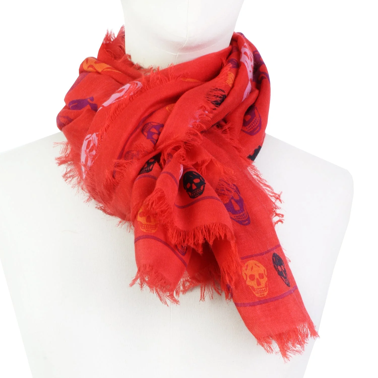 Alexander McQueen Red Skull Print Scarf modal