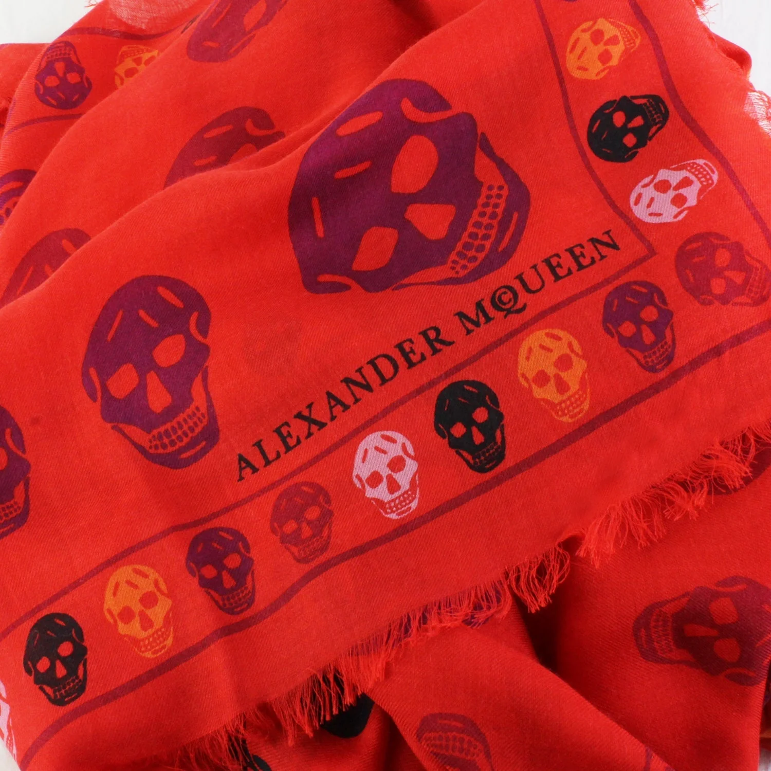 Alexander McQueen Red Skull Print Scarf modal