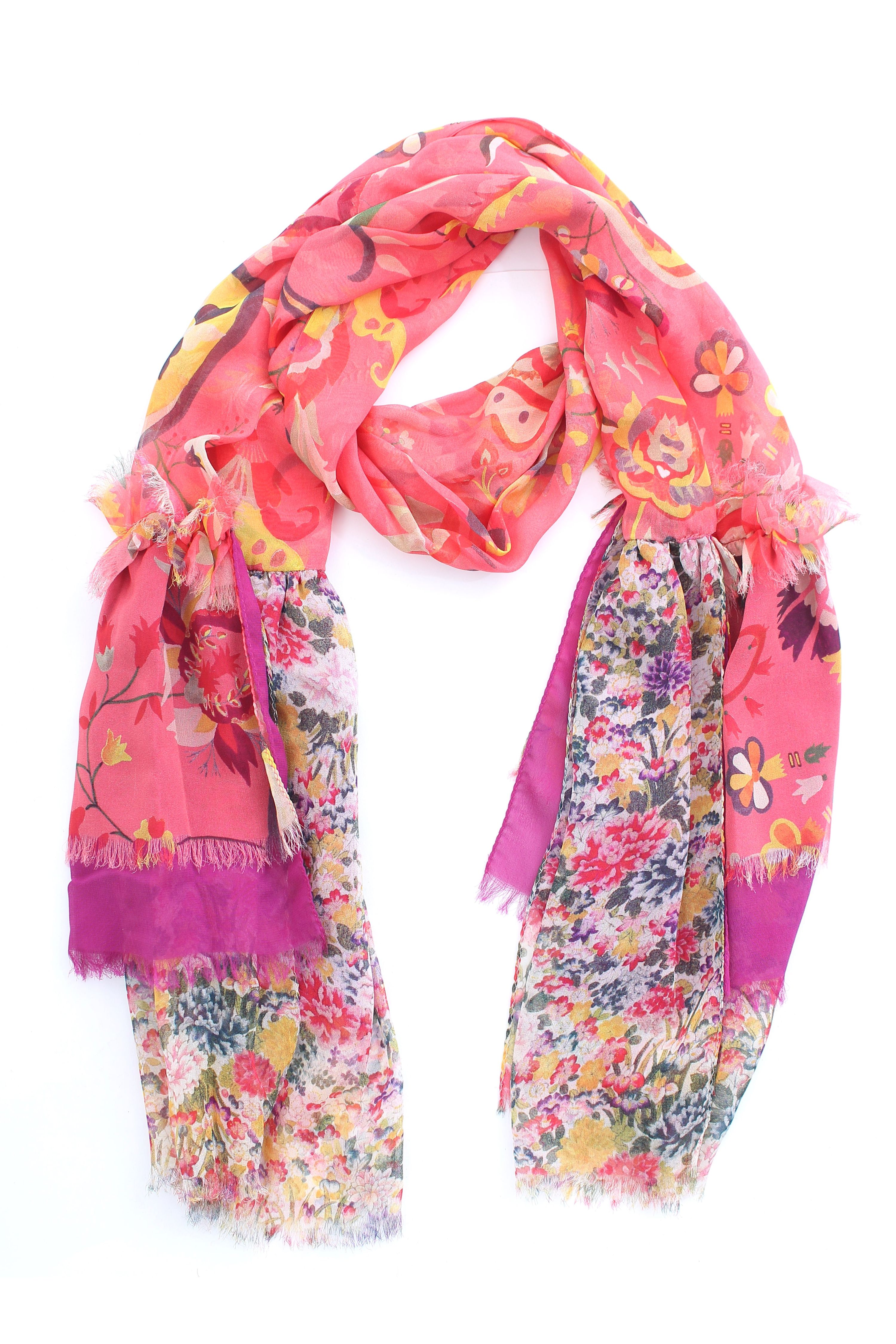 Preowned Etro Pink Floral Silk Scarf Multi