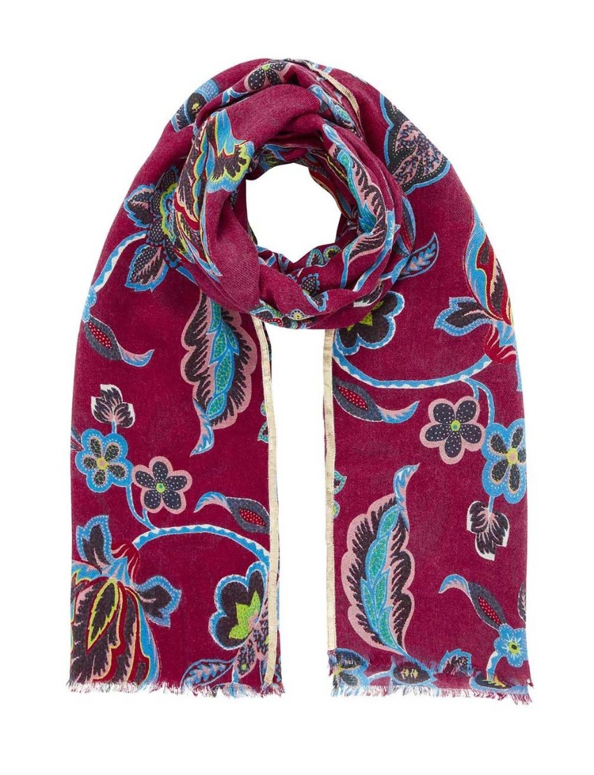 Brora Pink Wool  Silk Floral Scarf