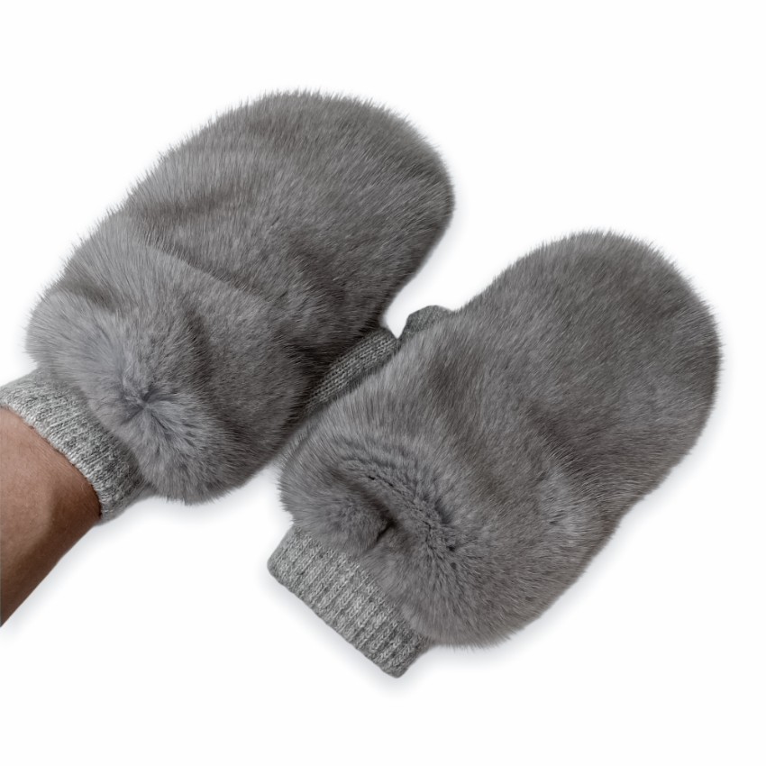 FurbySD grey mink  cashmere mittens Silver