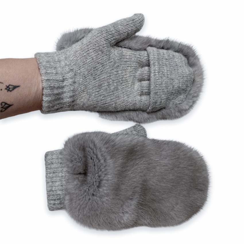 FurbySD grey mink  cashmere mittens Silver