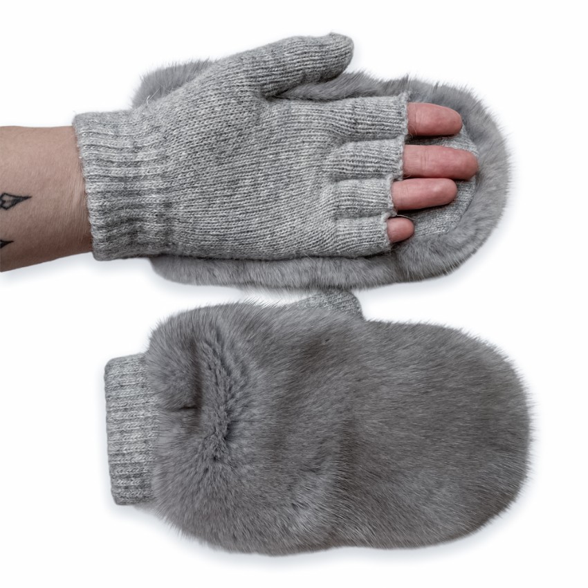 FurbySD grey mink  cashmere mittens Silver