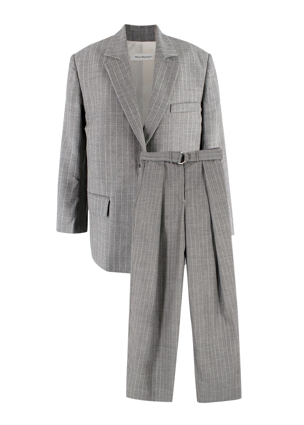 Preowned There Was One  Grey Pinstripe Blazer and Tailored Trouser Suit Size XXS wool