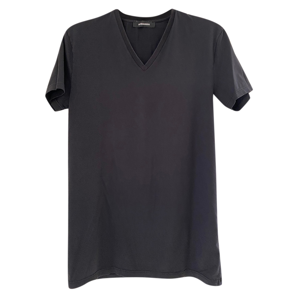 Men's Preowned DSquared2 Black V-Neck T-Shirt Size S cotton