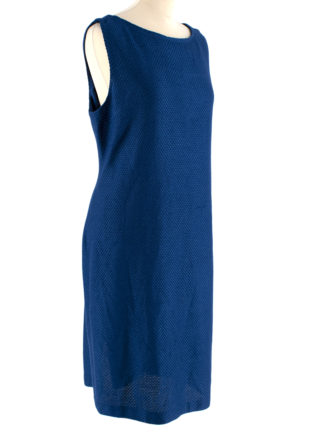 Preowned St John Blue Tweed Midi Dress Size L