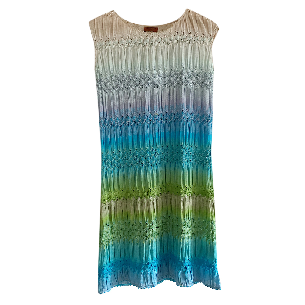 Preowned Missoni Blue  Green Ombre Knit Dress Size S classic missoni woven