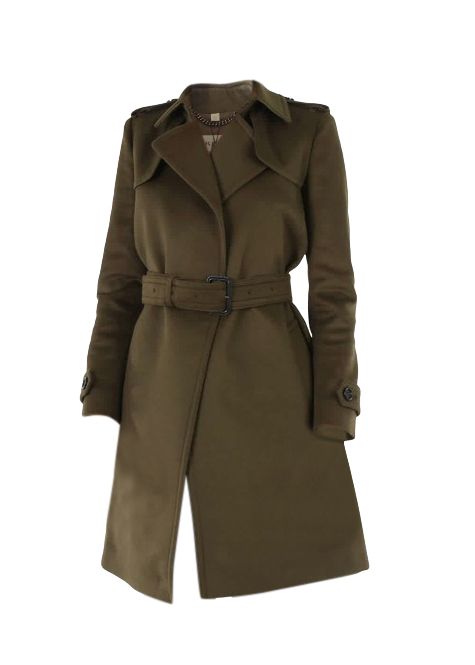 Burberry Khaki Green Cashmere Blend Belted Coat Size S Olive green cashmere/wool