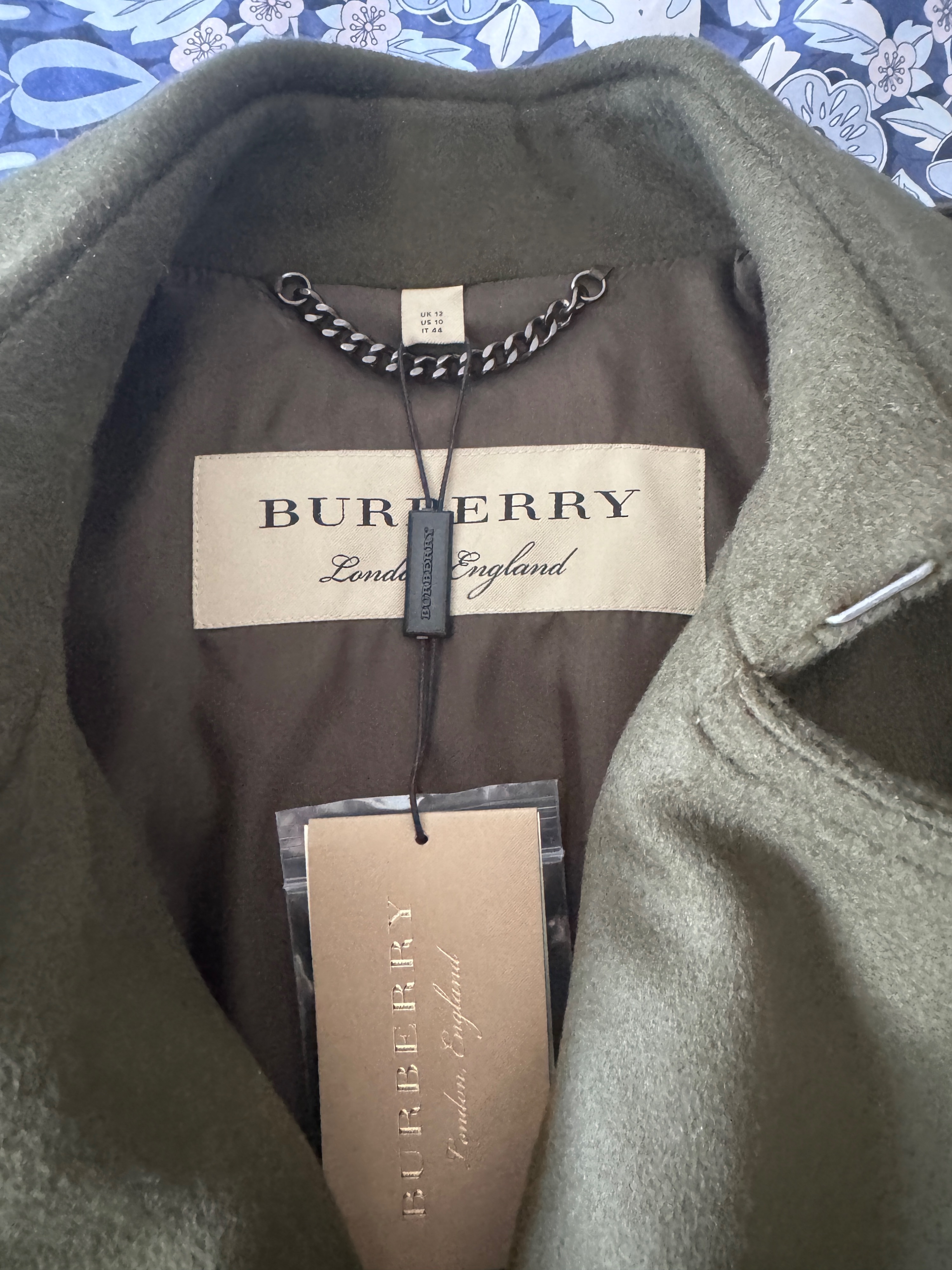 Burberry Khaki Green Cashmere Blend Belted Coat Size S Olive green cashmere/wool