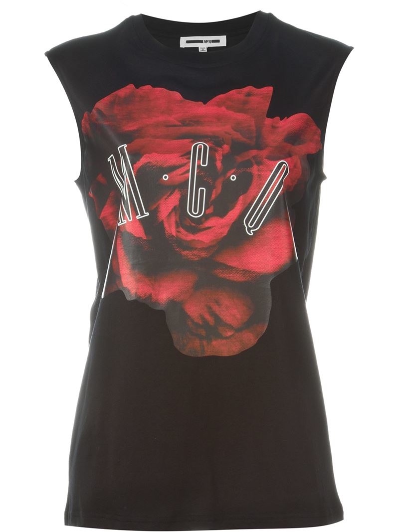 Preowned McQ by Alexander McQueen rose-print tank top Size M Black cotton