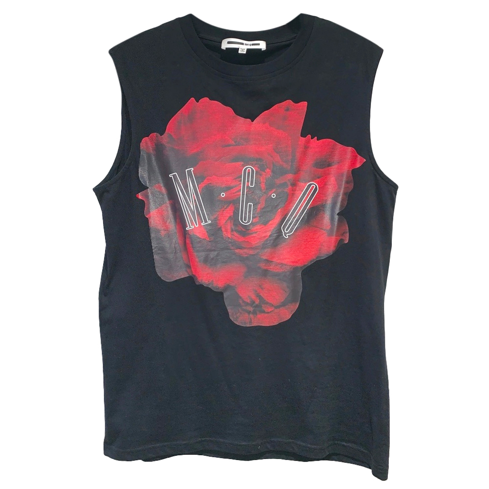 Preowned McQ by Alexander McQueen rose-print tank top Size M Black cotton