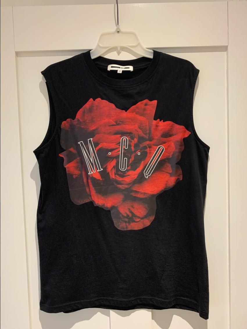 Preowned McQ by Alexander McQueen rose-print tank top Size M Black cotton