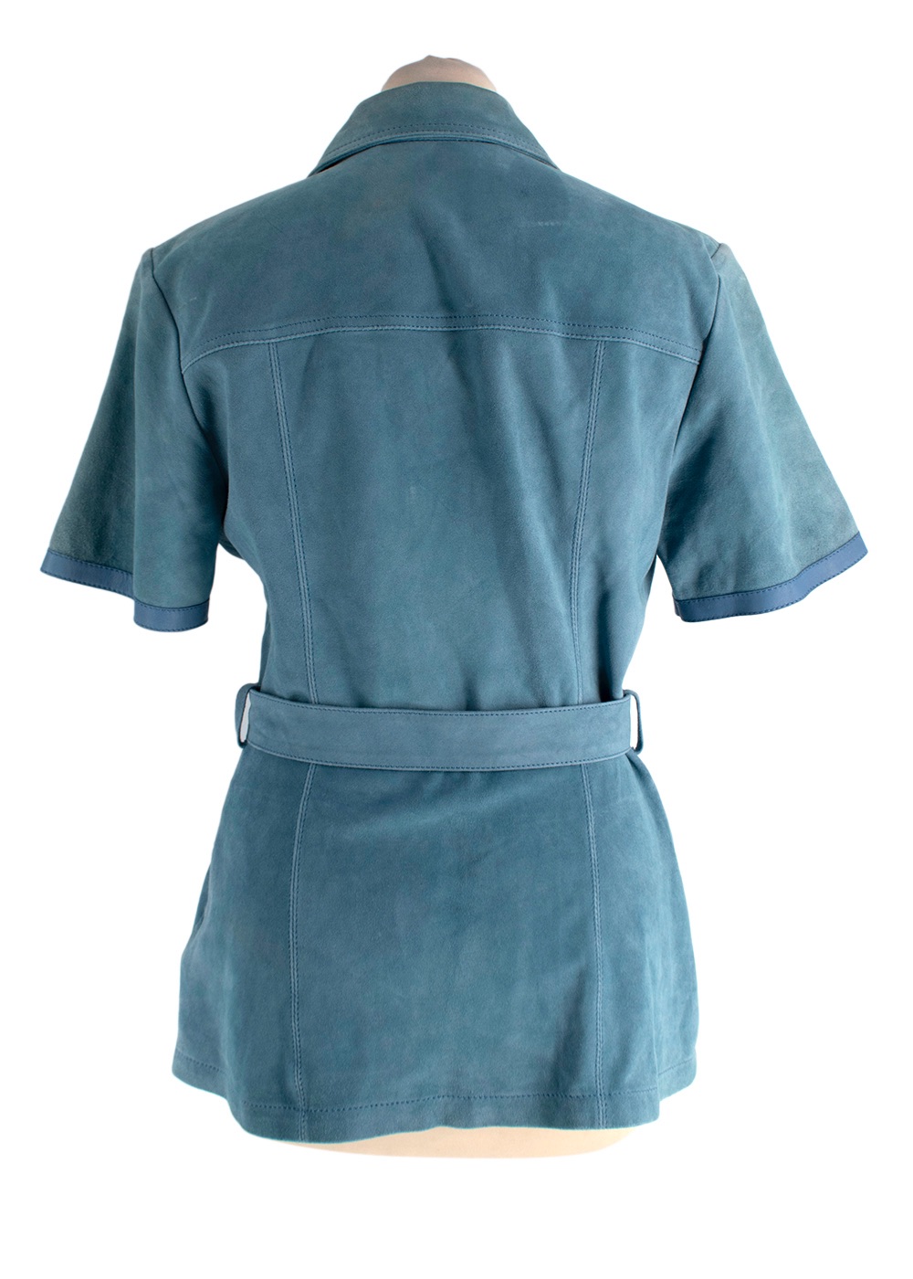 Preowned Victoria Beckham Blue Suede Belted Top Size S