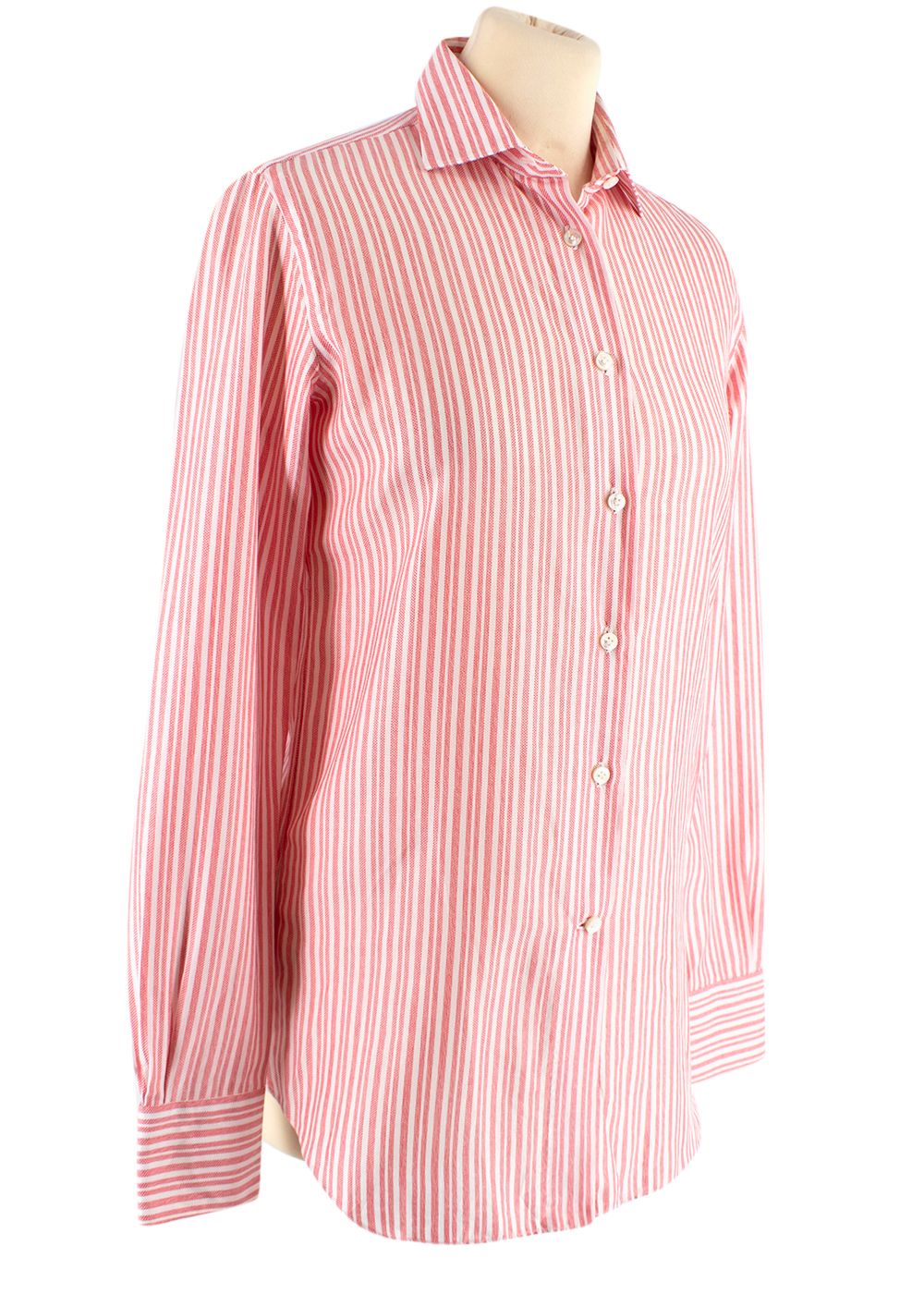 Loro Piana Red and White Striped Cotton Shirt Size XXS