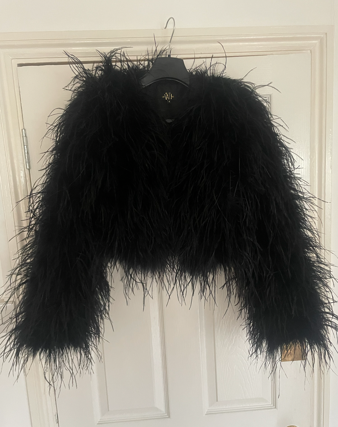 Preowned black marabou Madonna jacket Size M ostrich