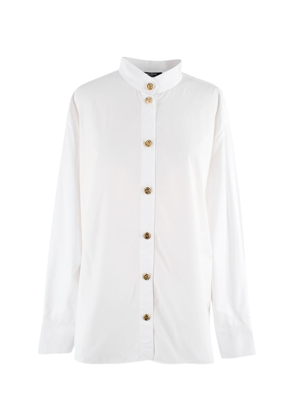 Preowned Balmain White Cotton Button-down Collarless Shirt Size XS