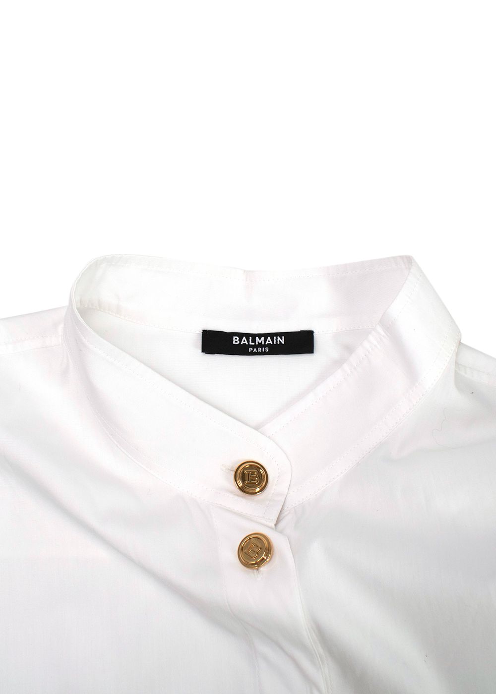 Preowned Balmain White Cotton Button-down Collarless Shirt Size XS