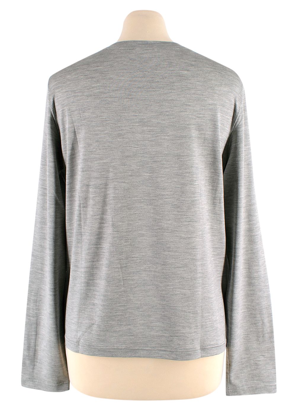 Hermes Light Grey Long Sleeve Silk Top Size M