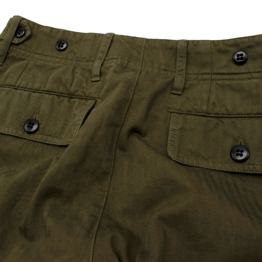 Men's Preowned Dries Van Noten Khaki Green Cotton Twill Cargo Shorts Size XS