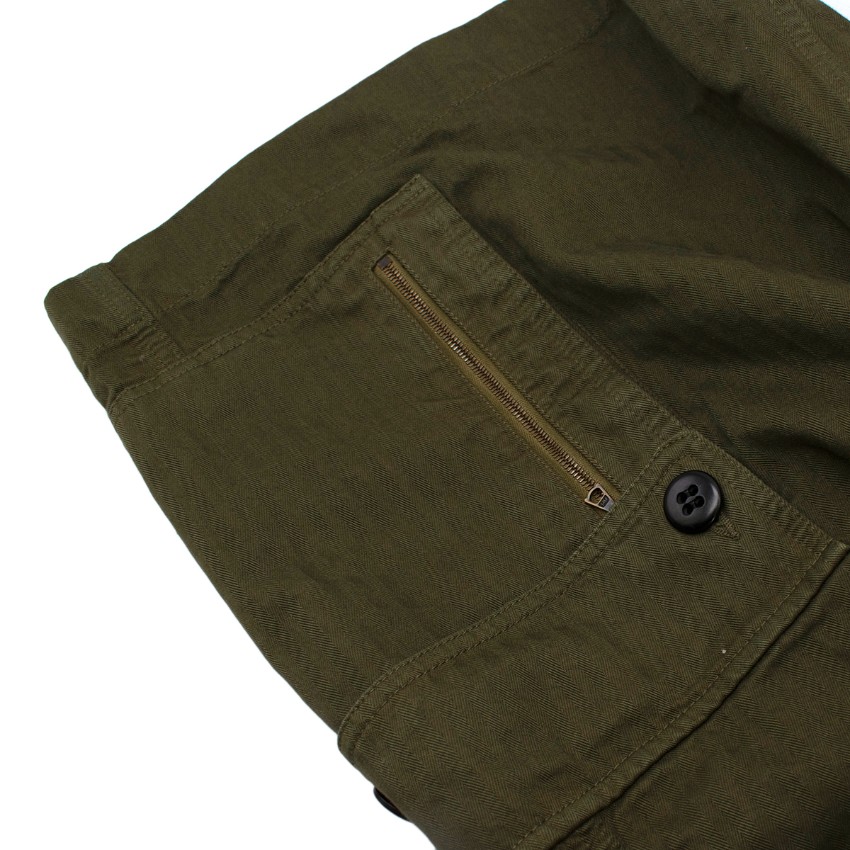 Men's Preowned Dries Van Noten Khaki Green Cotton Twill Cargo Shorts Size XS