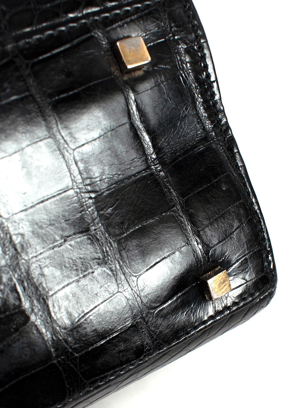 Gucci Vintage Black Crocodile Leather Top Handle Bag