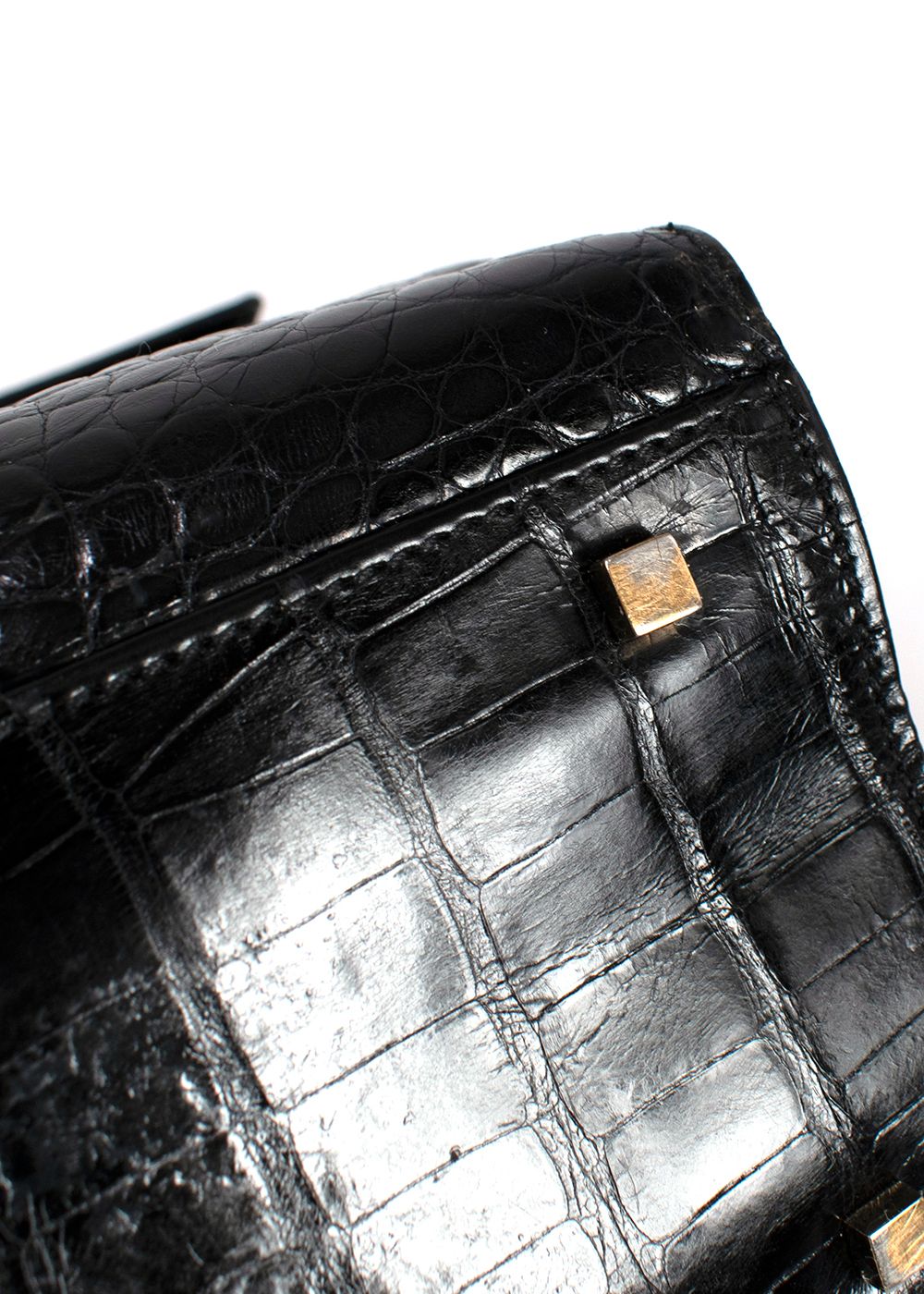 Preowned Gucci Vintage Black Crocodile Leather Top Handle Bag