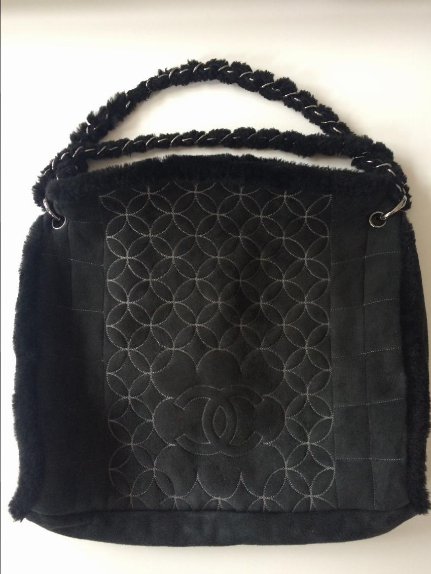 Preowned Chanel black suede bag