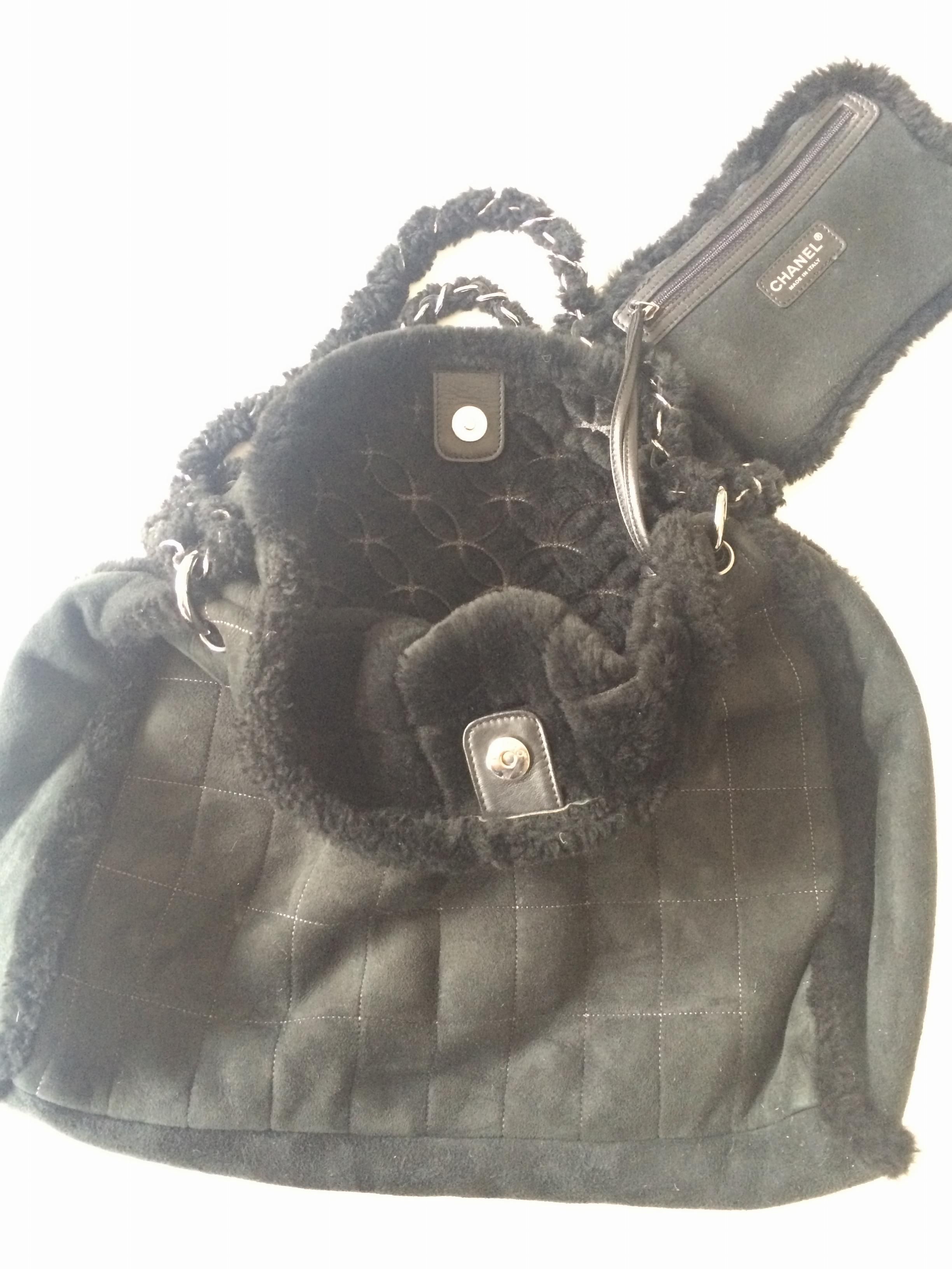 Preowned Chanel black suede bag