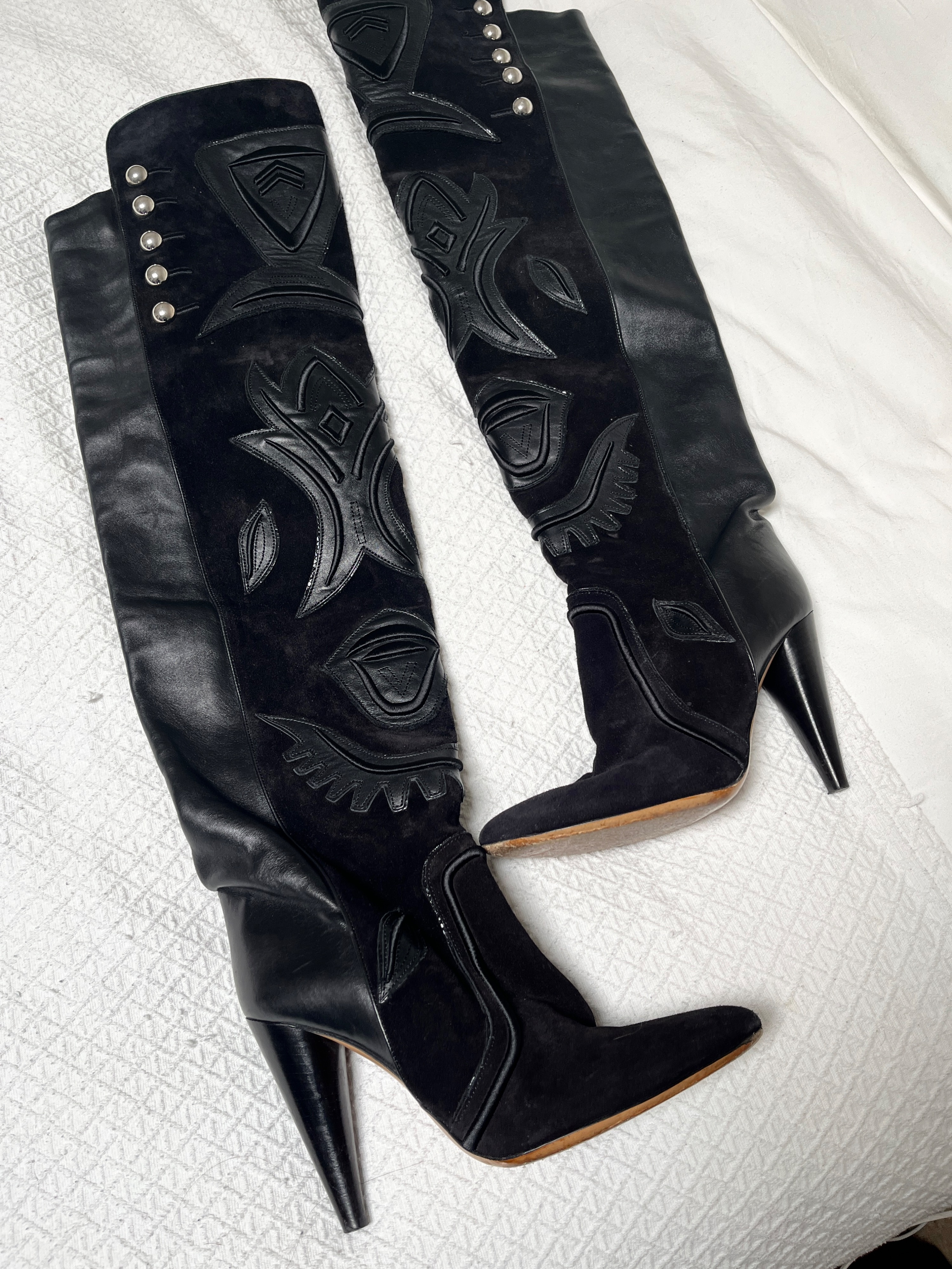 Preowned Isabel Marrant Black Thigh High Becky Boots Size 40 leather suede