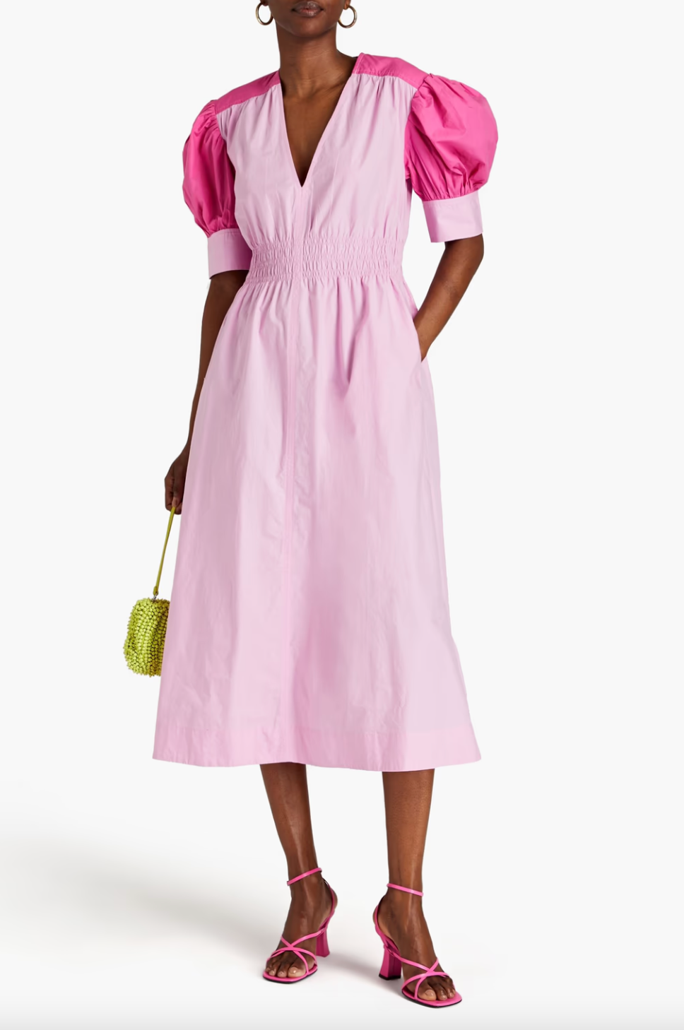 Ganni Pink Two-Tone Cotton Midi Dress Size M