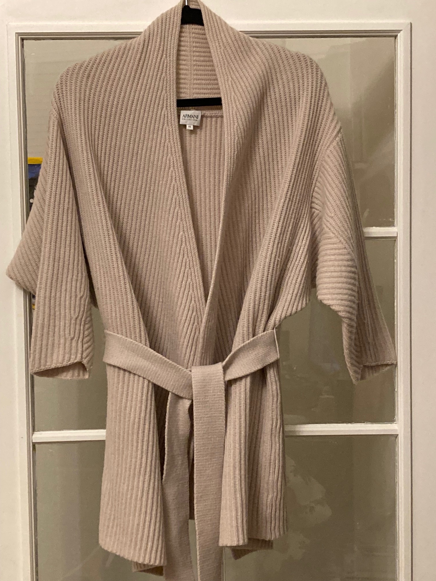 Armani Cashmere  Wool Belted Cardigan Size L Beige