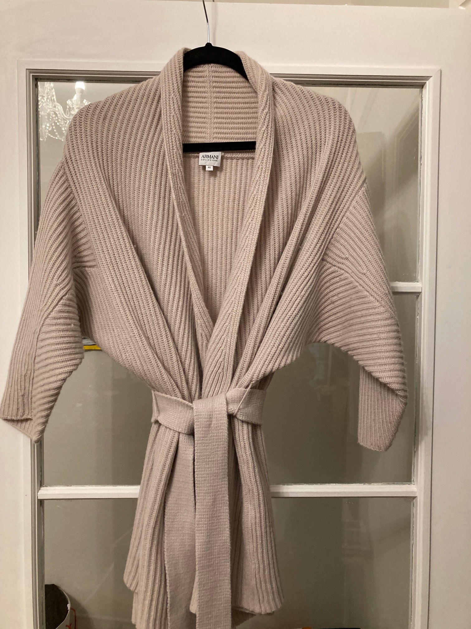 Armani Cashmere  Wool Belted Cardigan Size L Beige