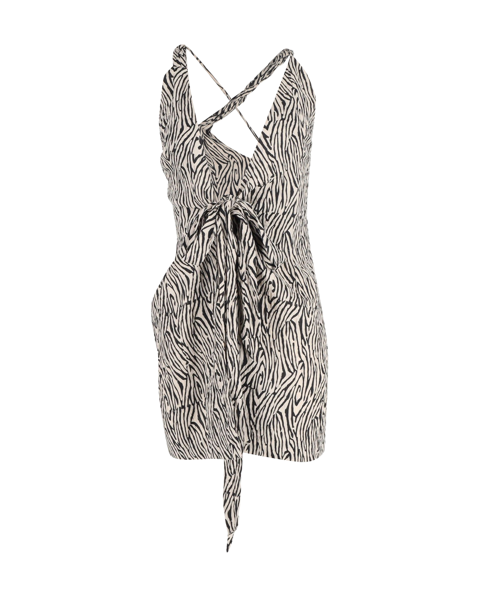 Preowned Nanushka Zebra Print Crinkled Crepe Mini Wrap Dress Size XS animal print cellulose fibre/viscose