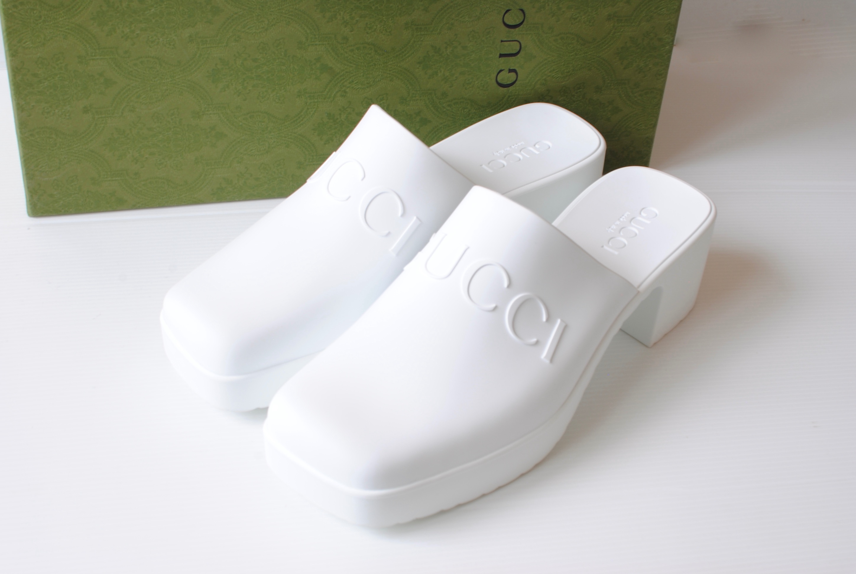 Gucci White Logo Mules Size 39 rubber