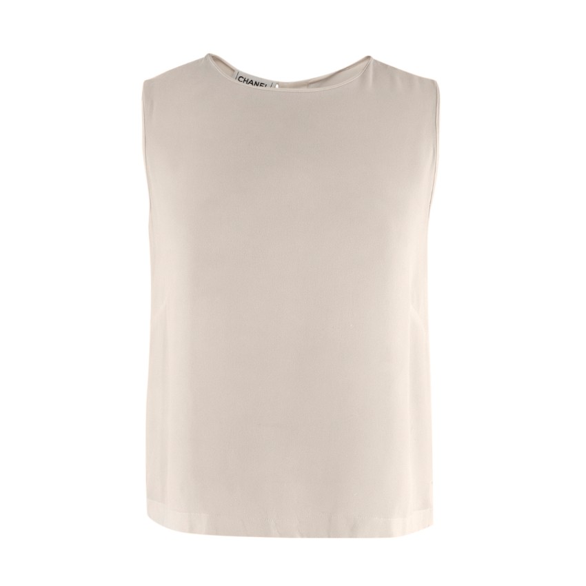 Preowned Chanel Cream Silk Sleeveless Shell Top Size XS Beige/Nude