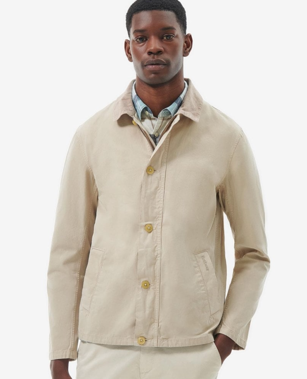 Men's Preowned Barbour Crimdon Casual Mist Jacket Size L Cream cotton