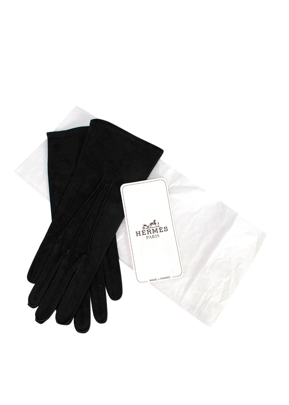 Hermes Vintage Black Suede Gloves Size M leather