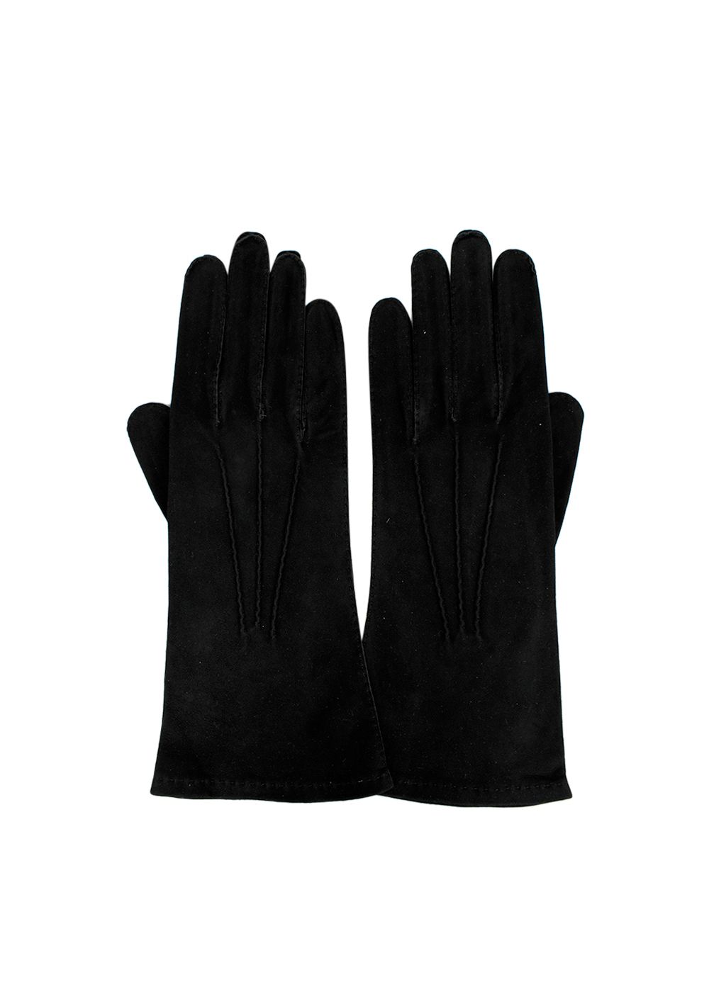 Hermes Vintage Black Suede Gloves Size M leather